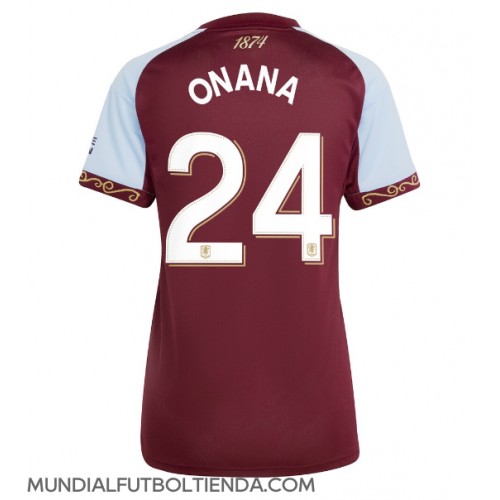 Camiseta Aston Villa Amadou Onana #24 Primera Equipación Replica 2025-26 para mujer mangas cortas Camiseta Aston Villa Amadou Onana #24 Primera Equipación Replica 2025-26 para mujer mangas cortas